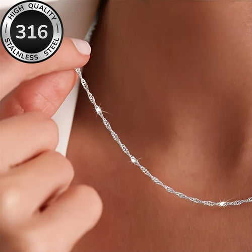 Long silver stainless steel collarbone chain necklace